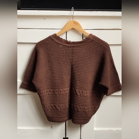 westbound petites Brown Knit Women's Sweater Cardigan Shrug | Short Sleeve | Sm - Picture 2 of 4